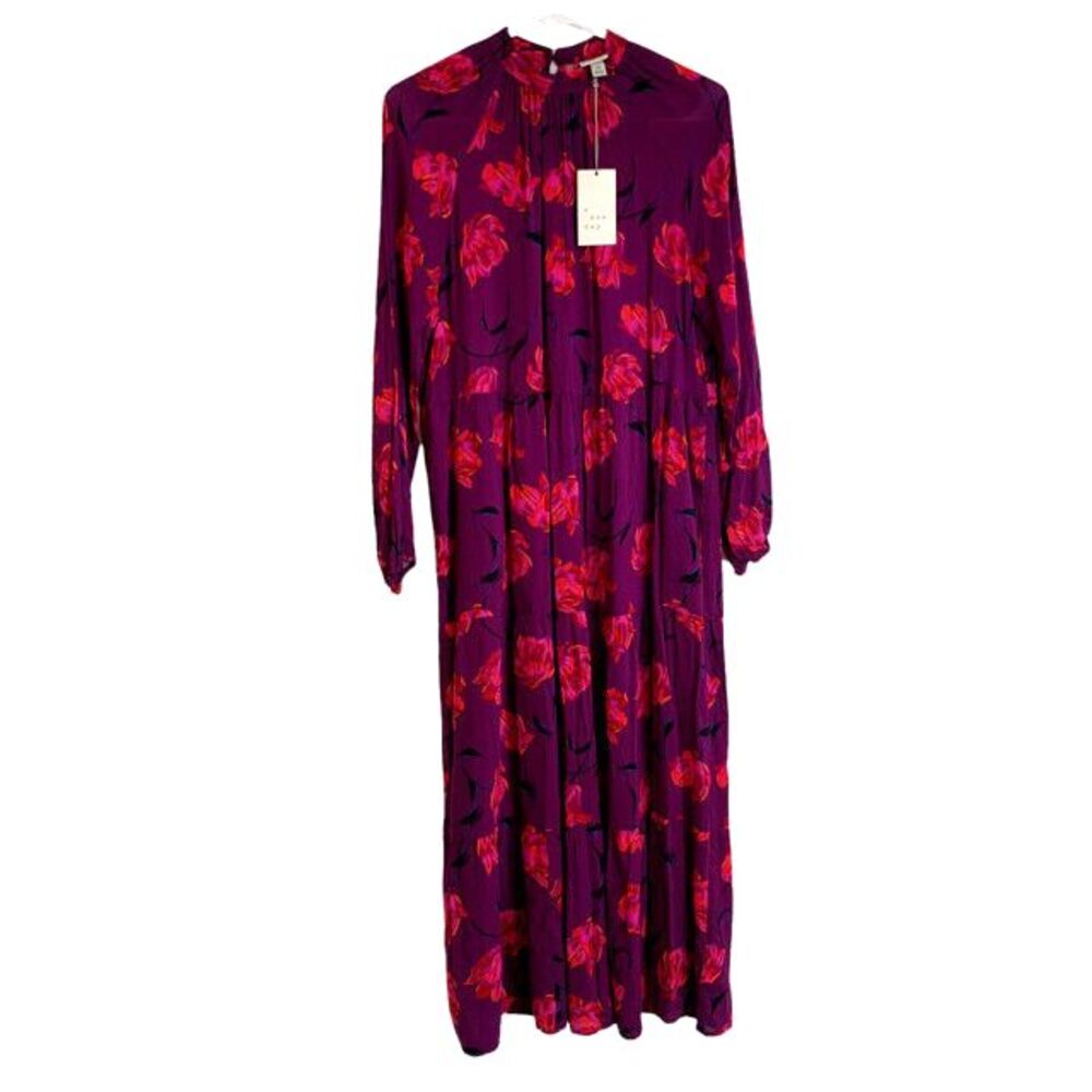 a new day Women's Shift Dress Pink Purple Floral‎ XS NWT! Pockets Keyhole